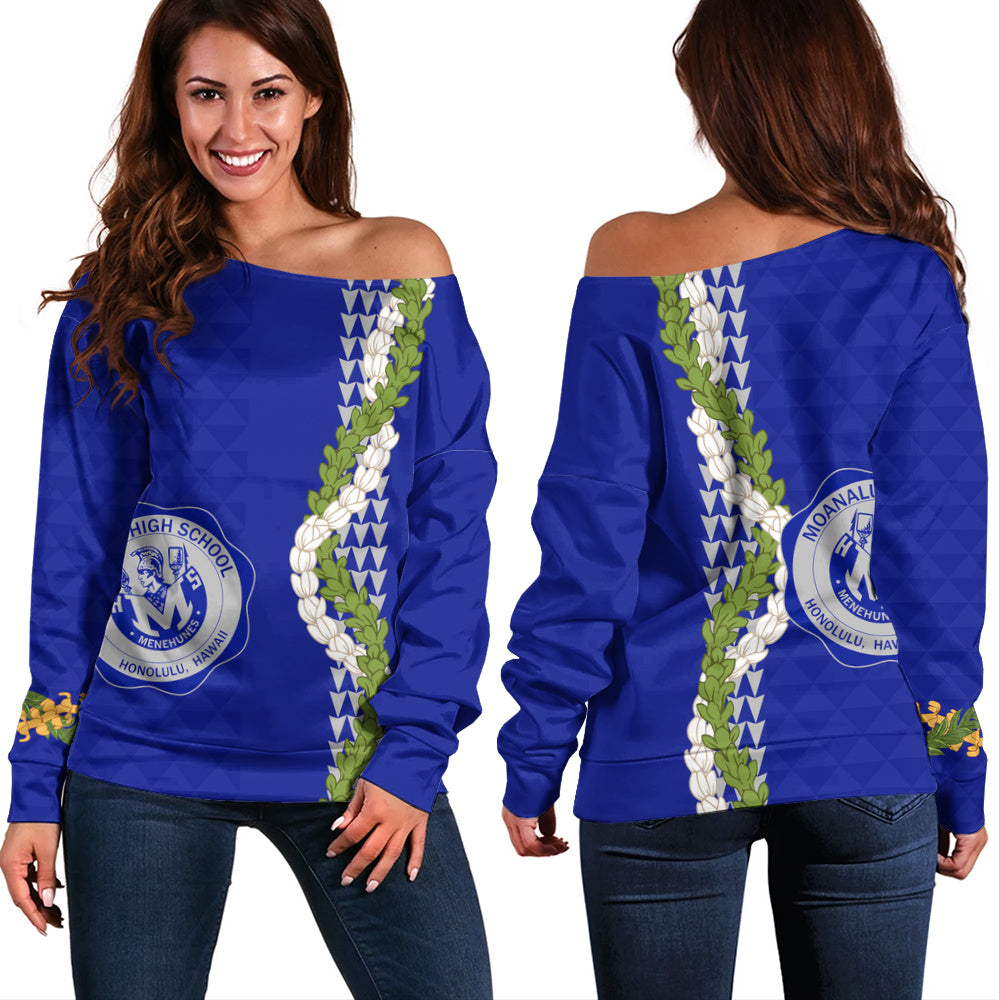 moanalua high school Off Shoulder Sweatshirt Puakenikeni Maile Flower Lei