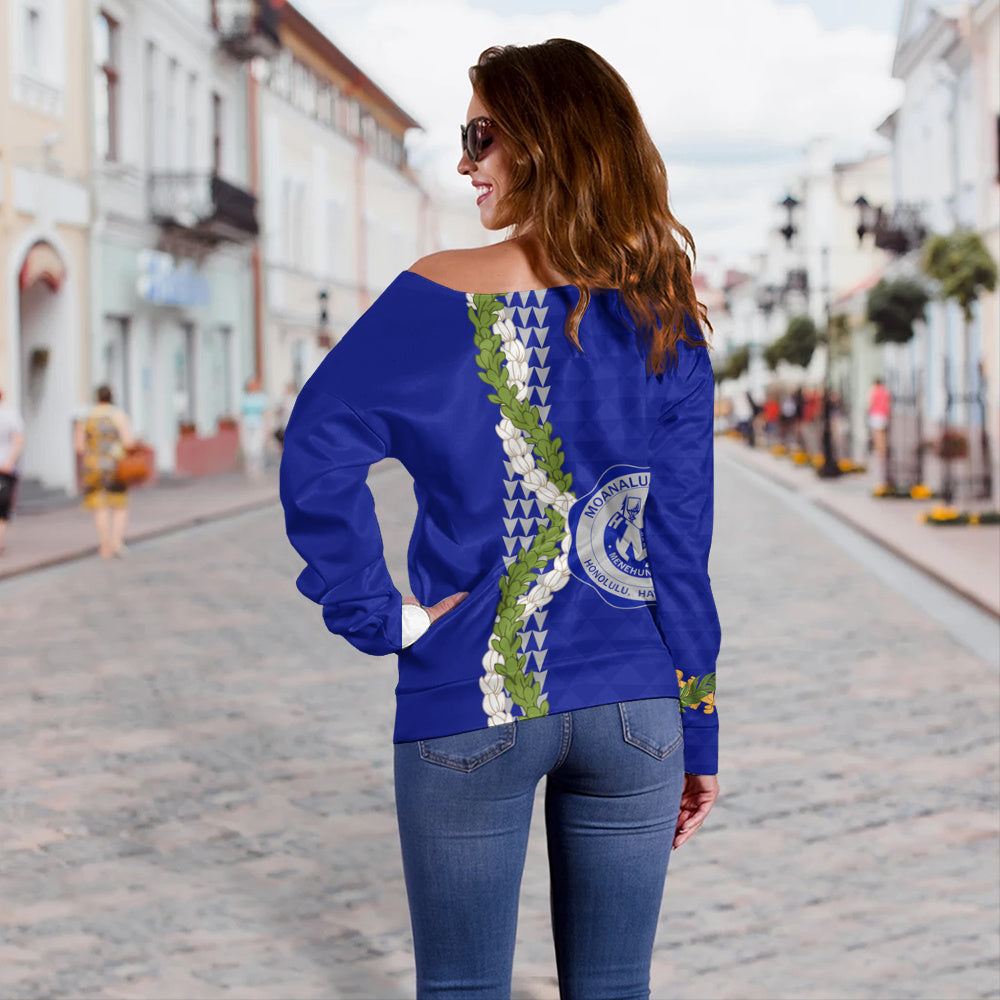 moanalua high school Off Shoulder Sweatshirt Puakenikeni Maile Flower Lei