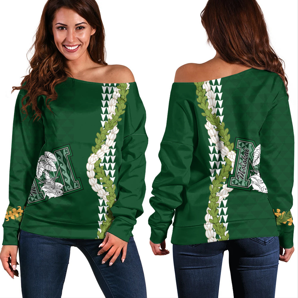 Molokaʻi High School Off Shoulder Sweatshirt Puakenikeni Maile Flower Lei