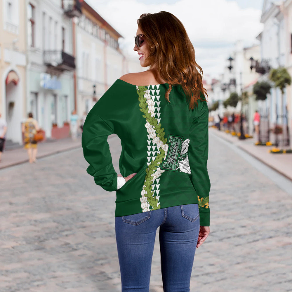 Molokaʻi High School Off Shoulder Sweatshirt Puakenikeni Maile Flower Lei