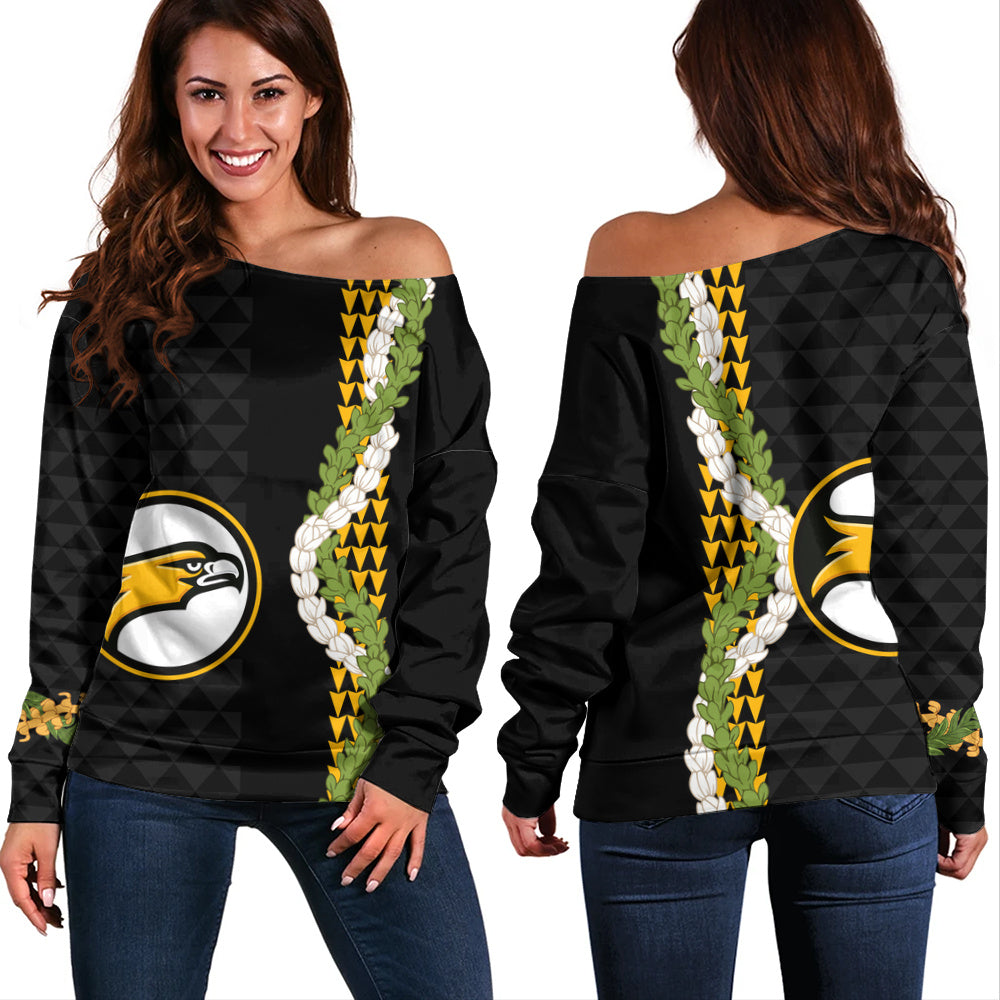 Nanakuli High and Intermediate School Off Shoulder Sweatshirt Puakenikeni Maile Flower Lei