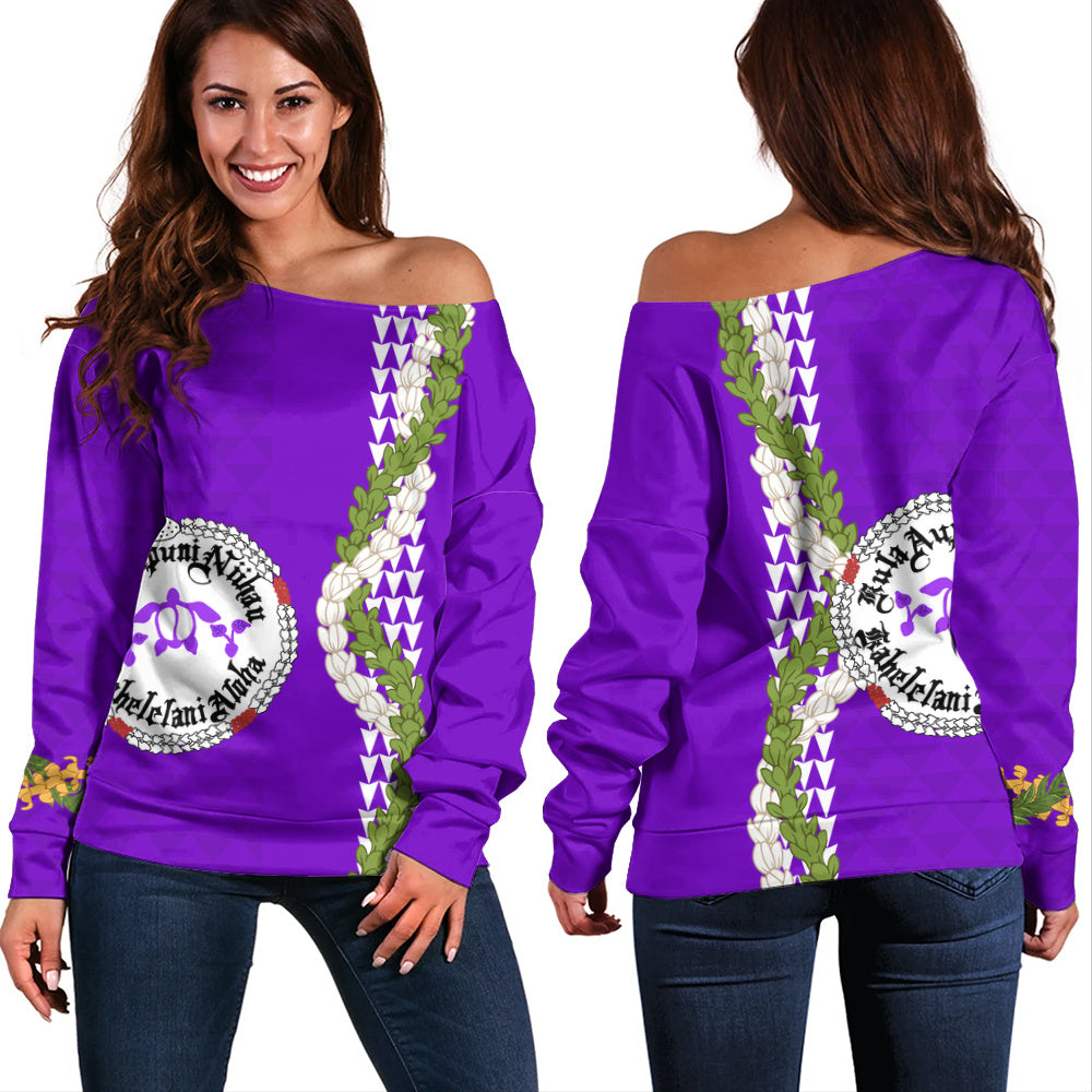 Ni'ihau High and Elementary School Off Shoulder Sweatshirt Puakenikeni Maile Flower Lei