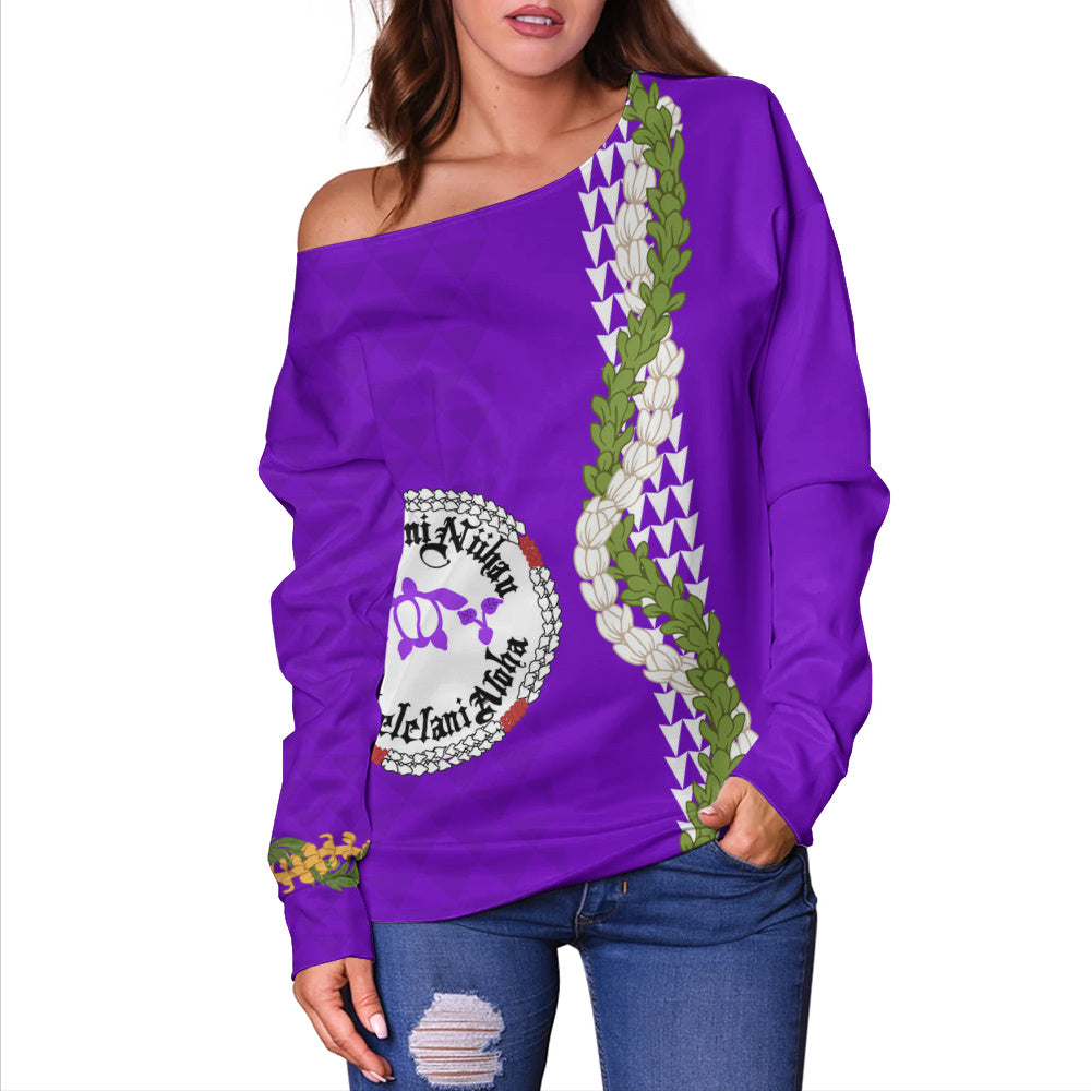 Ni'ihau High and Elementary School Off Shoulder Sweatshirt Puakenikeni Maile Flower Lei