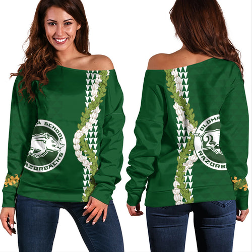 Olomana High & Intermediate School Off Shoulder Sweatshirt Puakenikeni Maile Flower Lei