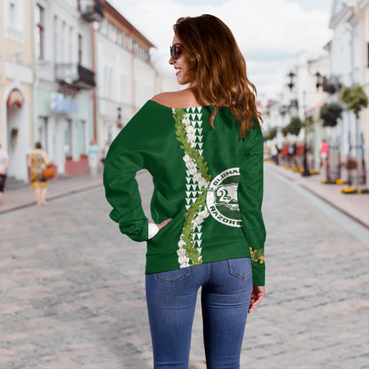 Olomana High & Intermediate School Off Shoulder Sweatshirt Puakenikeni Maile Flower Lei