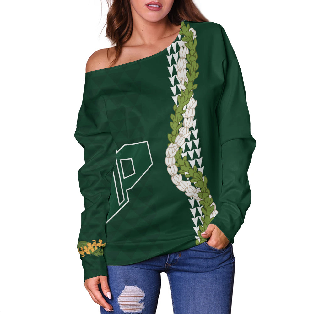 Pahoa High and Intermediate School Off Shoulder Sweatshirt Puakenikeni Maile Flower Lei