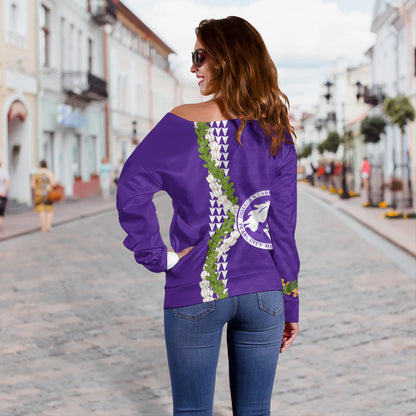 Pearl City High School (Hawaii) Off Shoulder Sweatshirt Puakenikeni Maile Flower Lei