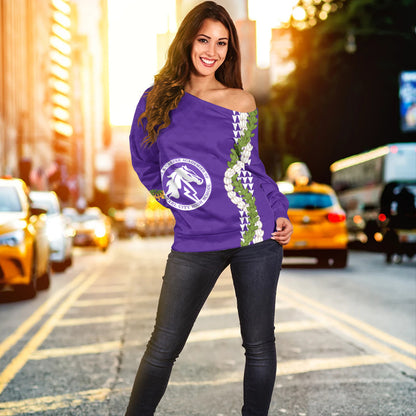 Pearl City High School (Hawaii) Off Shoulder Sweatshirt Puakenikeni Maile Flower Lei