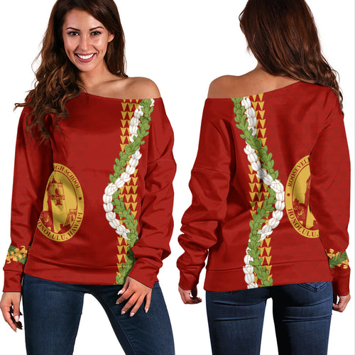 President Theodore Roosevelt High School Off Shoulder Sweatshirt Puakenikeni Maile Flower Lei