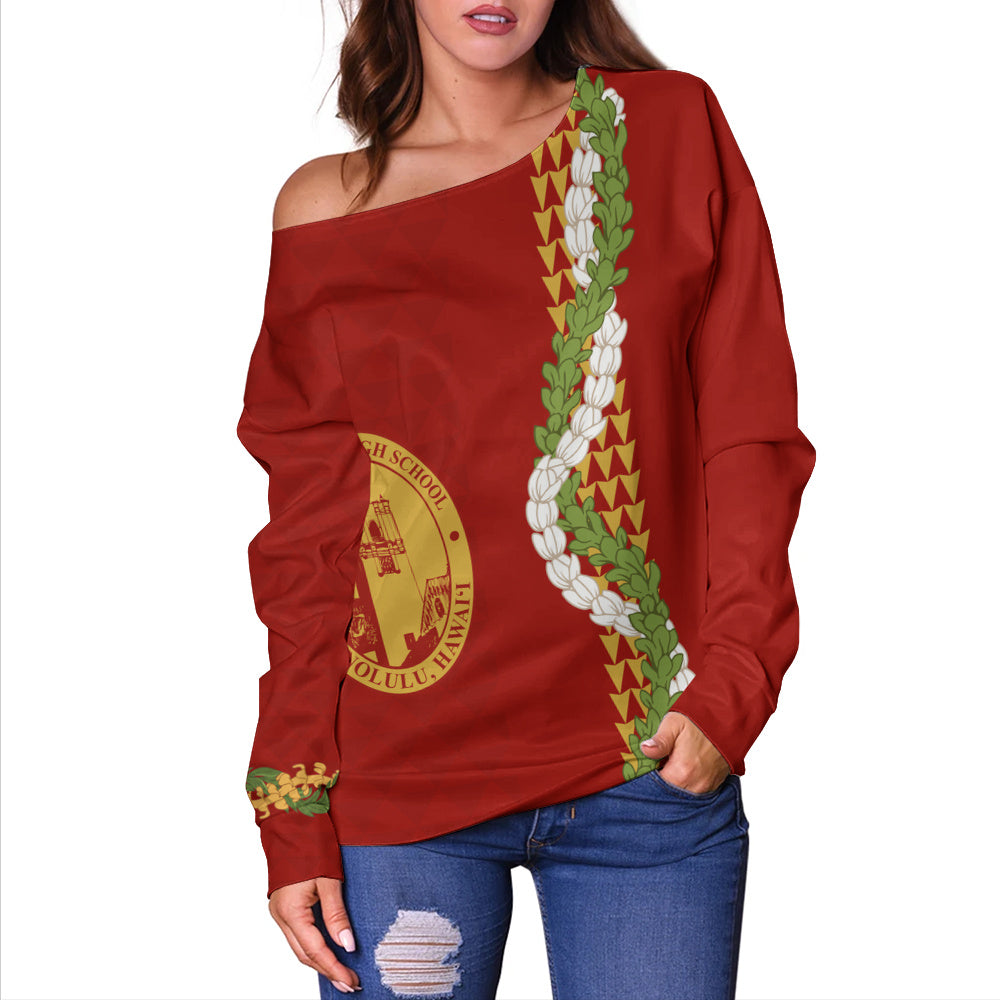 President Theodore Roosevelt High School Off Shoulder Sweatshirt Puakenikeni Maile Flower Lei