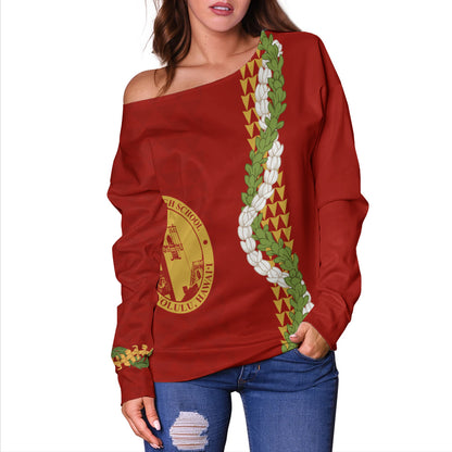 President Theodore Roosevelt High School Off Shoulder Sweatshirt Puakenikeni Maile Flower Lei