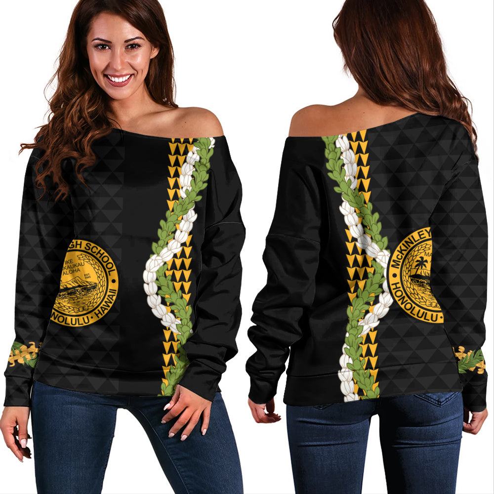 President William McKinley High School Off Shoulder Sweatshirt Puakenikeni Maile Flower Lei