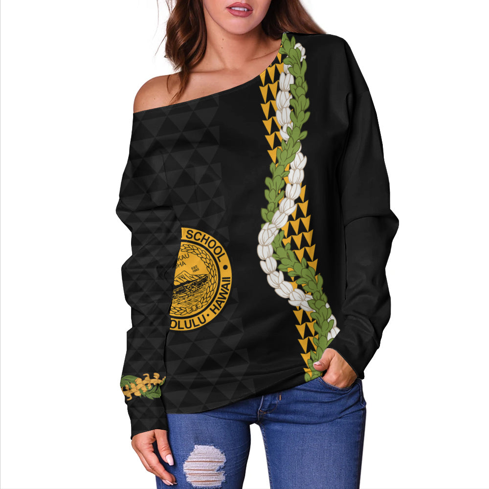 President William McKinley High School Off Shoulder Sweatshirt Puakenikeni Maile Flower Lei
