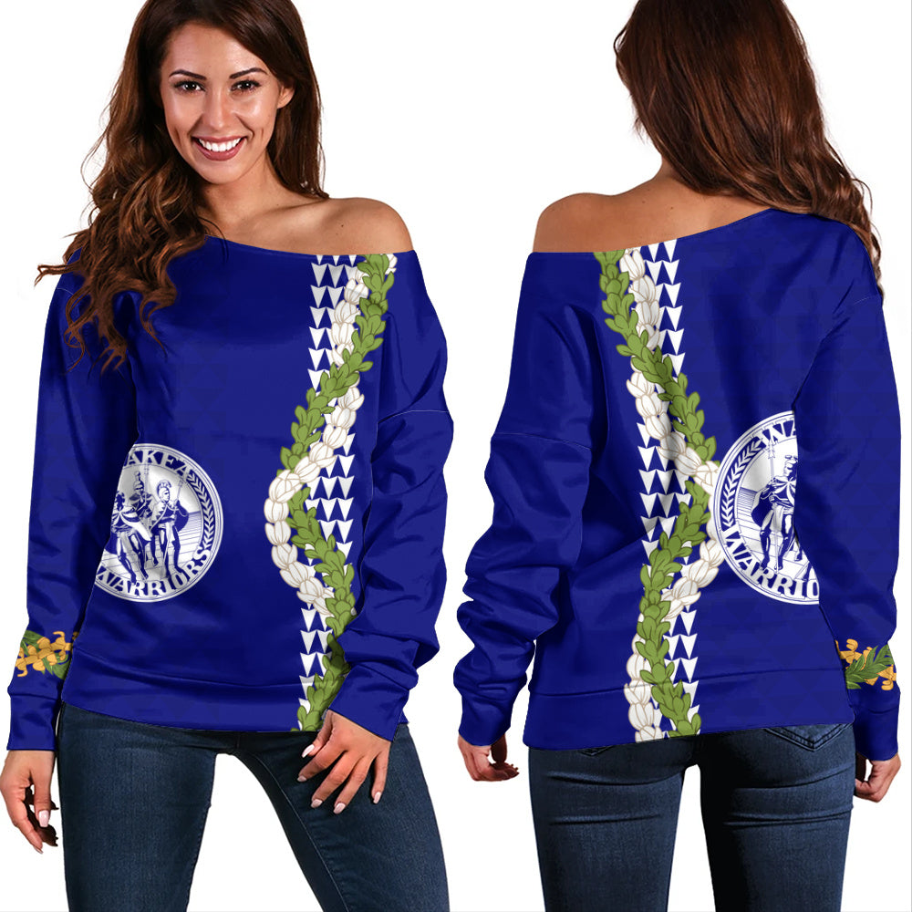 Waiakea High School Off Shoulder Sweatshirt Puakenikeni Maile Flower Lei