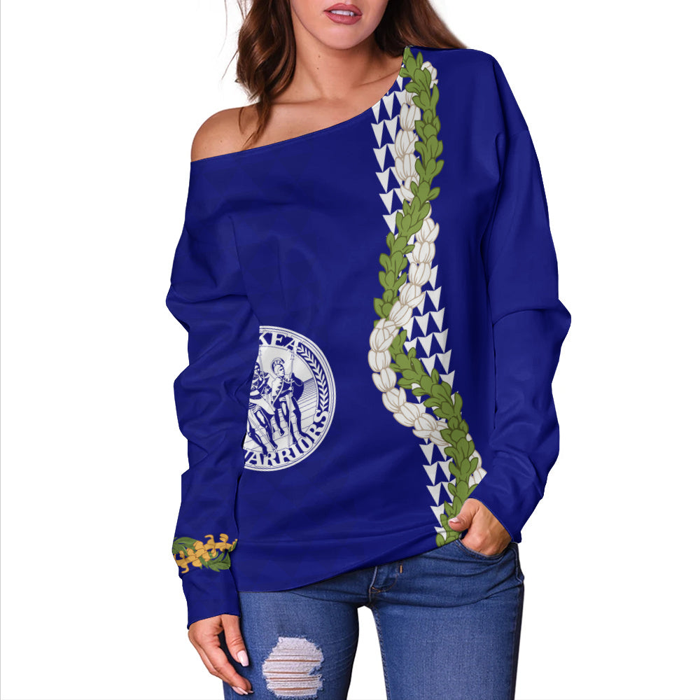 Waiakea High School Off Shoulder Sweatshirt Puakenikeni Maile Flower Lei