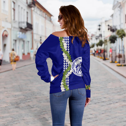 Waiakea High School Off Shoulder Sweatshirt Puakenikeni Maile Flower Lei