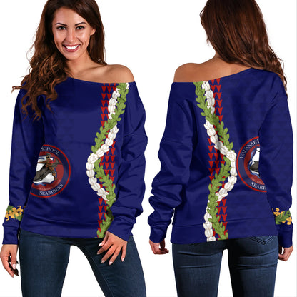 Waianae High School Off Shoulder Sweatshirt Puakenikeni Maile Flower Lei