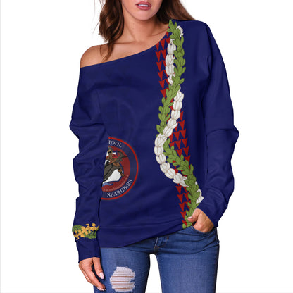 Waianae High School Off Shoulder Sweatshirt Puakenikeni Maile Flower Lei