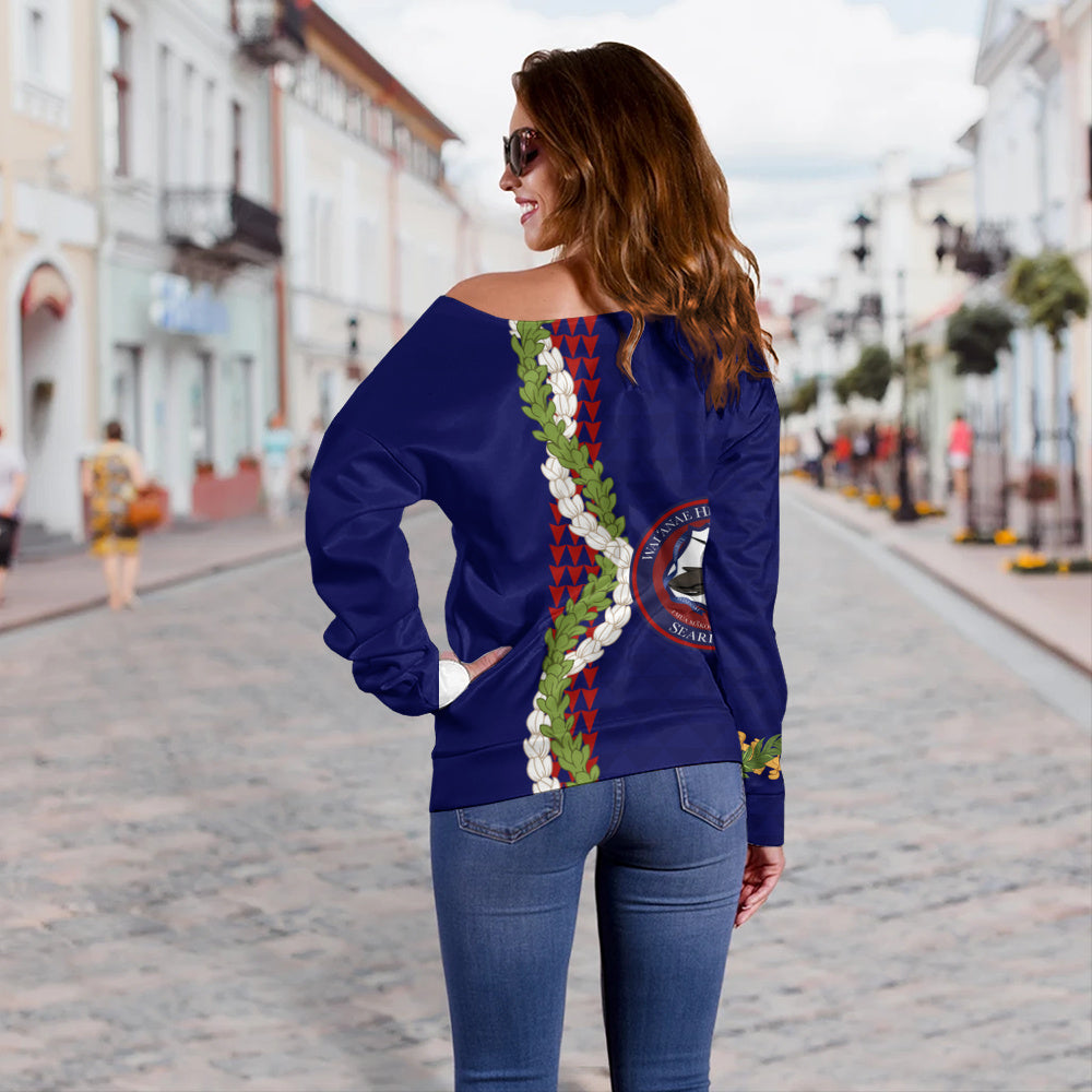 Waianae High School Off Shoulder Sweatshirt Puakenikeni Maile Flower Lei