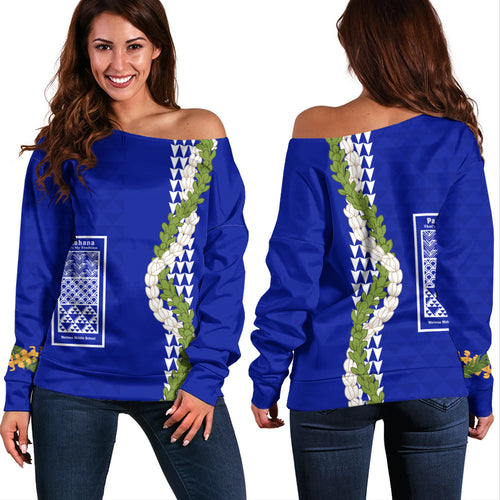 Waimea Middle Public Conversion Charter School Off Shoulder Sweatshirt Puakenikeni Maile Flower Lei