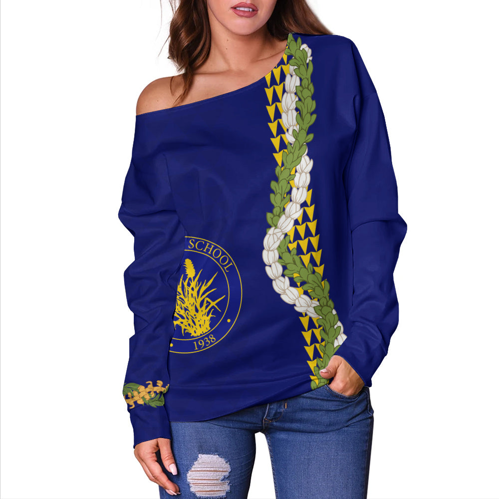 Waipahu High School Off Shoulder Sweatshirt Puakenikeni Maile Flower Lei