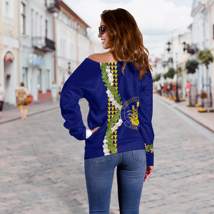 Waipahu High School Off Shoulder Sweatshirt Puakenikeni Maile Flower Lei