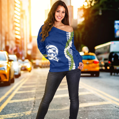 Waimea High School Off Shoulder Sweatshirt Puakenikeni Maile Flower Lei