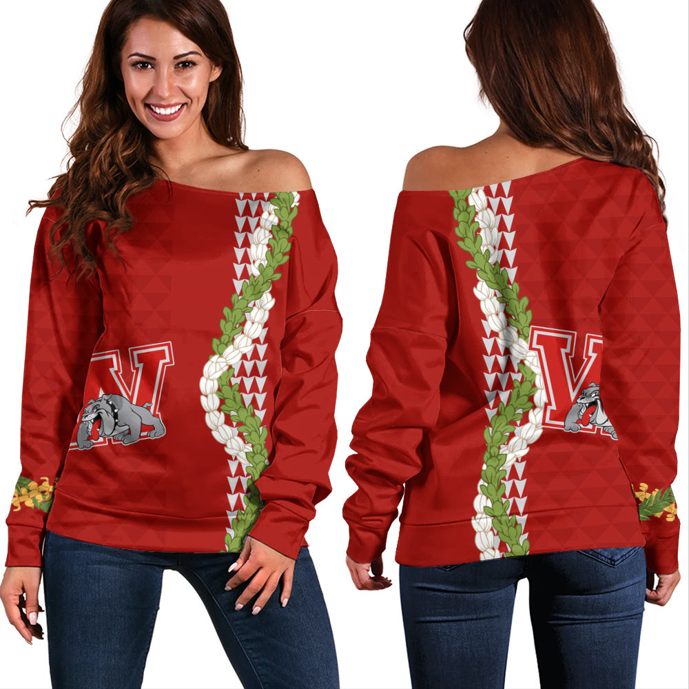 Waialua High and Intermediate School Off Shoulder Sweatshirt Puakenikeni Maile Flower Lei