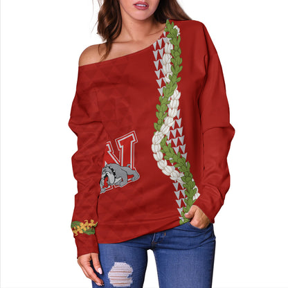 Waialua High and Intermediate School Off Shoulder Sweatshirt Puakenikeni Maile Flower Lei