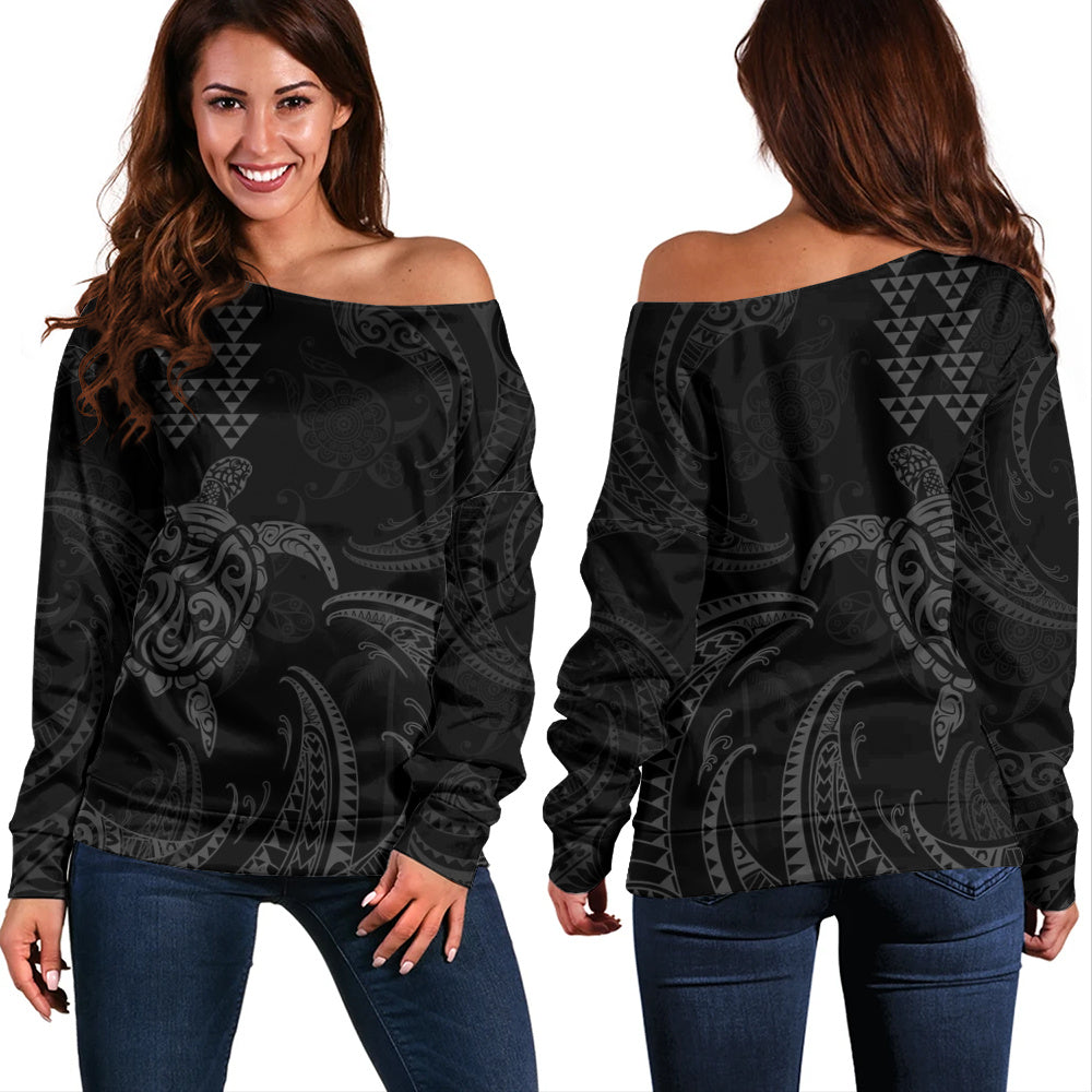 Hawaii Off Shoulder Sweatshirt Polynesian Turtle Tribal Ocean Spirit