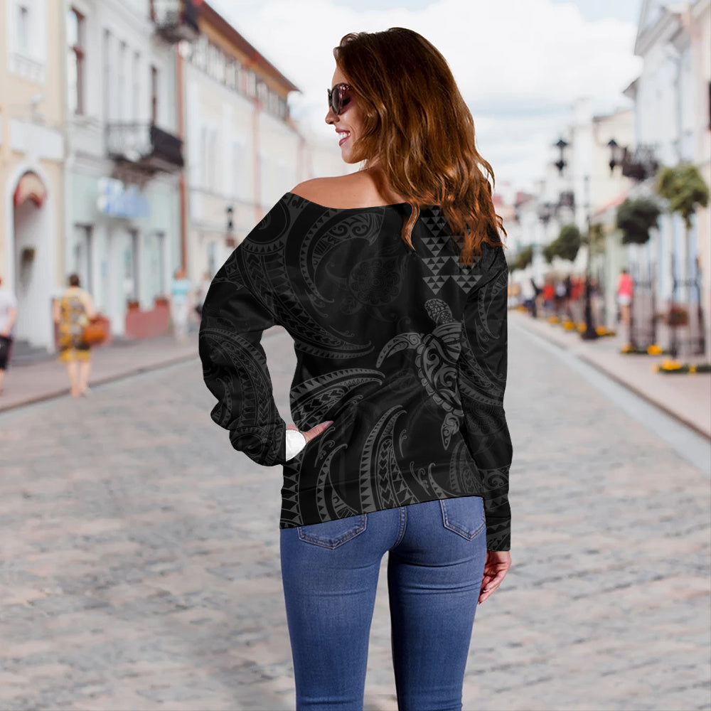 Hawaii Off Shoulder Sweatshirt Polynesian Turtle Tribal Ocean Spirit
