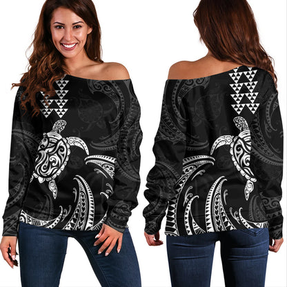 Hawaii Off Shoulder Sweatshirt Polynesian Turtle Tribal Ocean Spirit