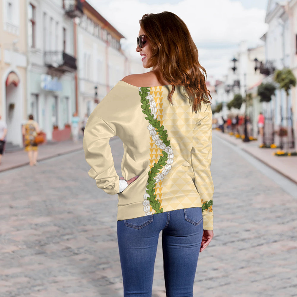 Hawaii Off Shoulder Sweatshirt Turtle Puakenikeni Maile Flower Lei
