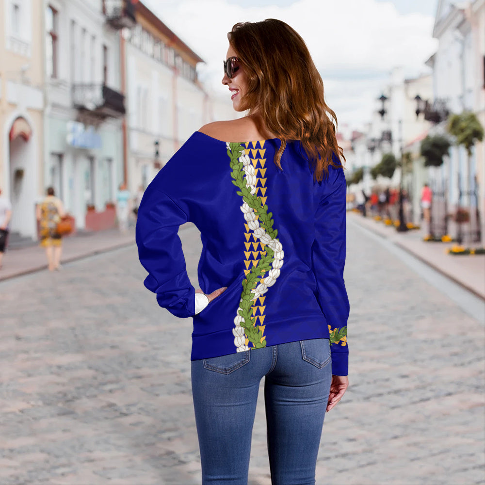 Hawaii Off Shoulder Sweatshirt Turtle Puakenikeni Maile Flower Lei