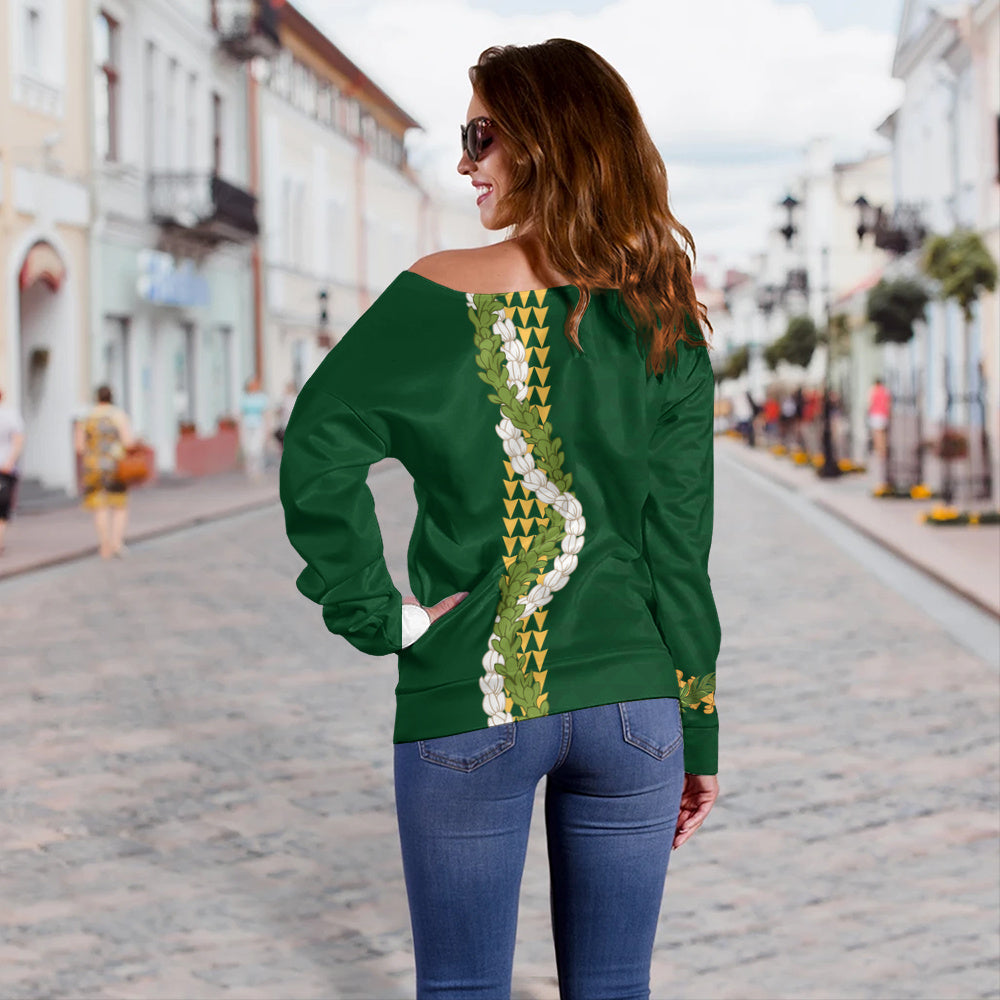 Hawaii Off Shoulder Sweatshirt Turtle Puakenikeni Maile Flower Lei