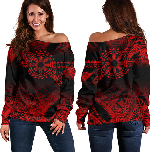 Philippines Filipinos Off Shoulder Sweatshirt Polynesian Tribal Sun Tribal Legacy