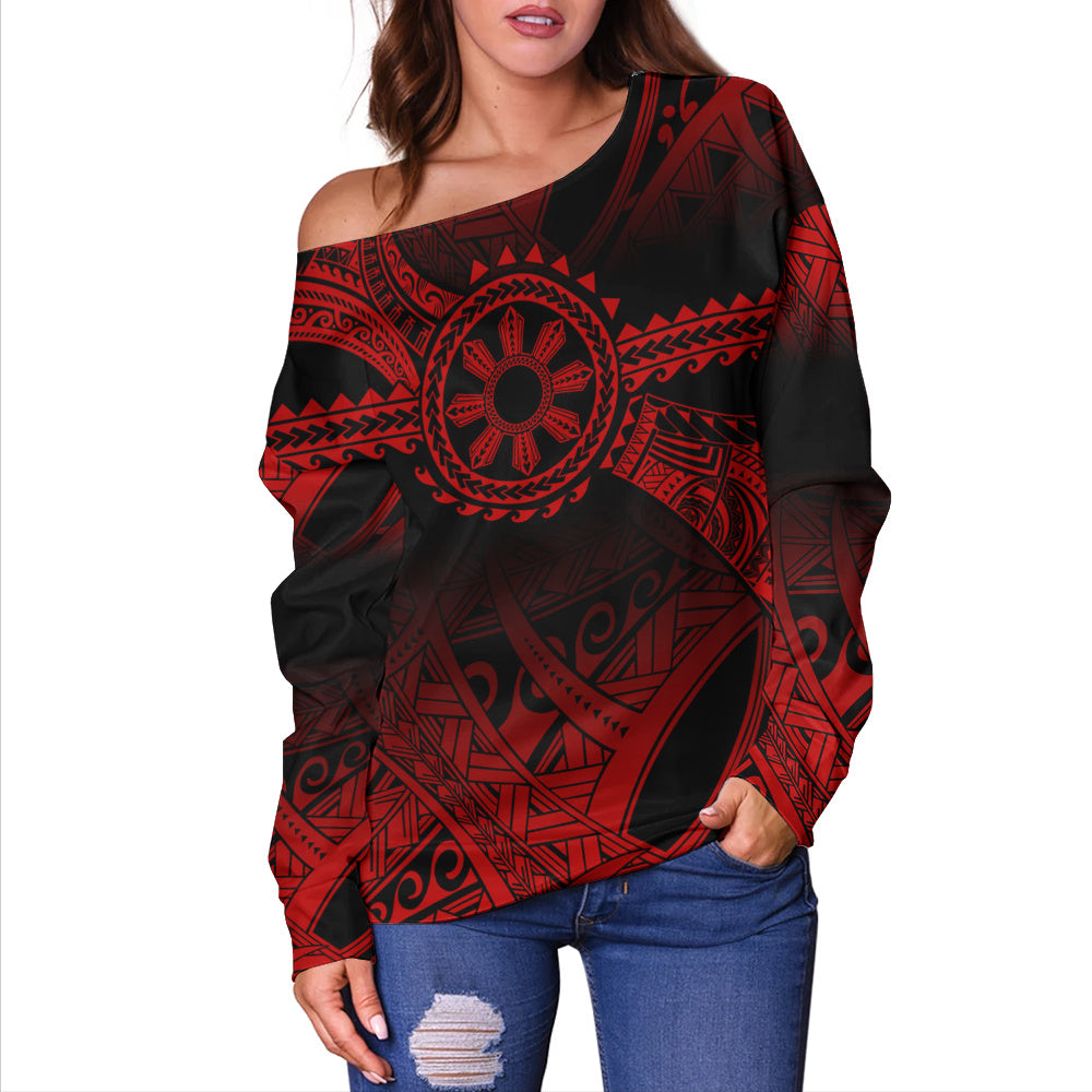 Philippines Filipinos Off Shoulder Sweatshirt Polynesian Tribal Sun Tribal Legacy