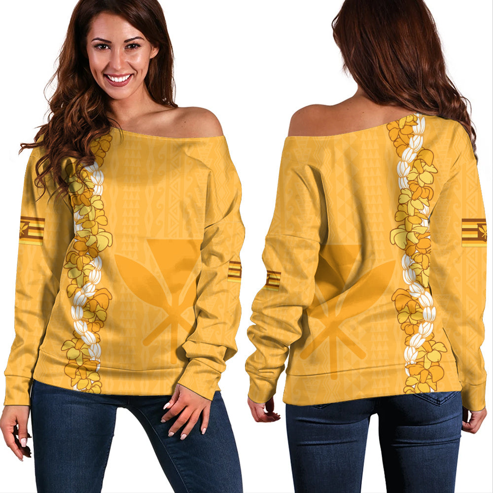 Hawaii Off Shoulder Sweatshirt Flower Lei Kanaka Maoli Polynesia Island Style