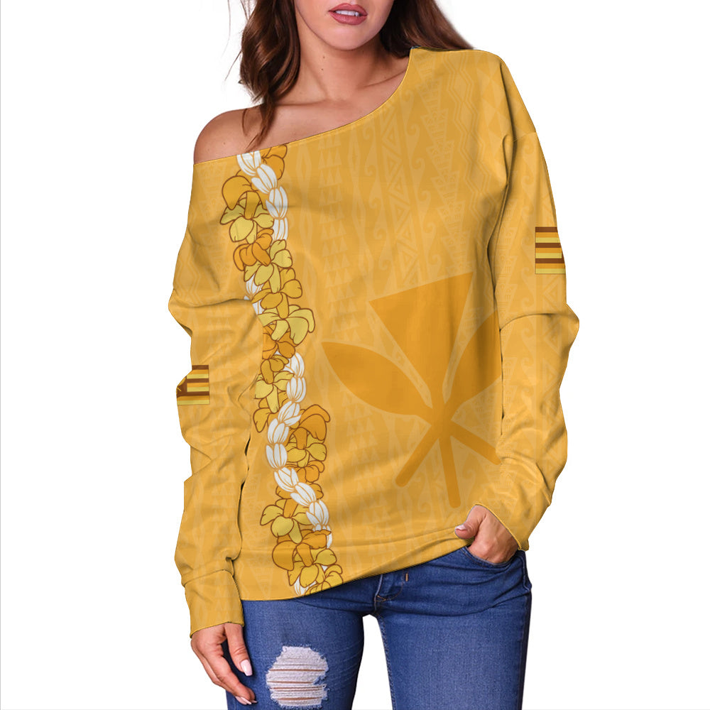 Hawaii Off Shoulder Sweatshirt Flower Lei Kanaka Maoli Polynesia Island Style