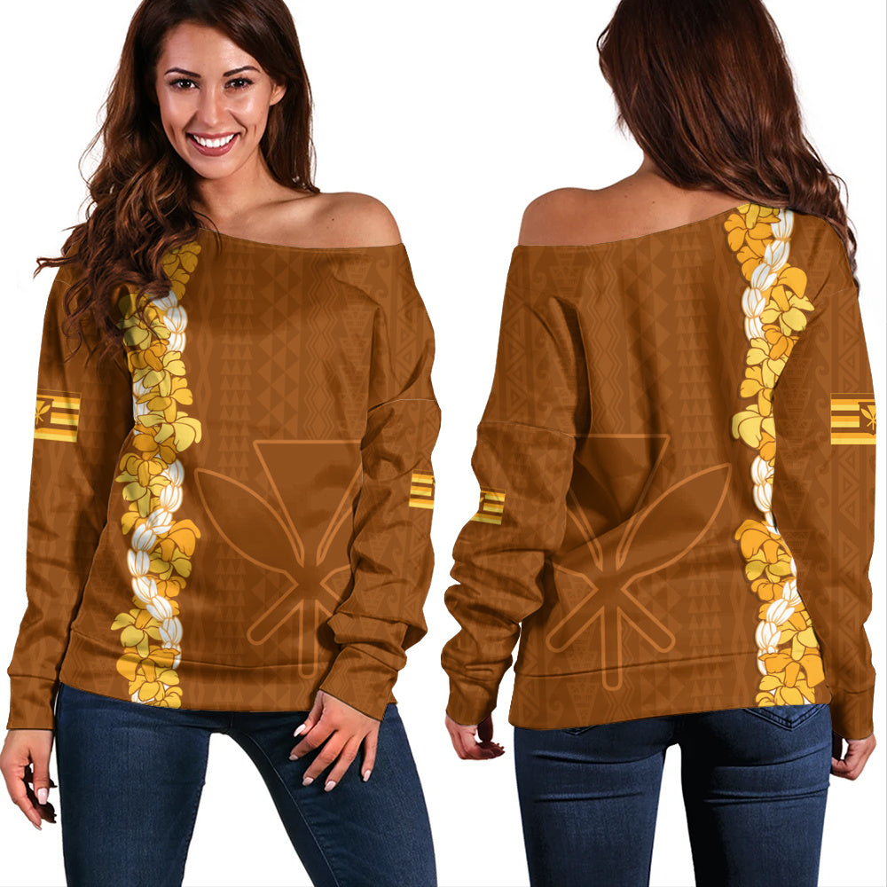 Hawaii Off Shoulder Sweatshirt Flower Lei Kanaka Maoli Polynesia Island Style
