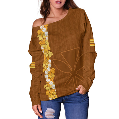 Hawaii Off Shoulder Sweatshirt Flower Lei Kanaka Maoli Polynesia Island Style