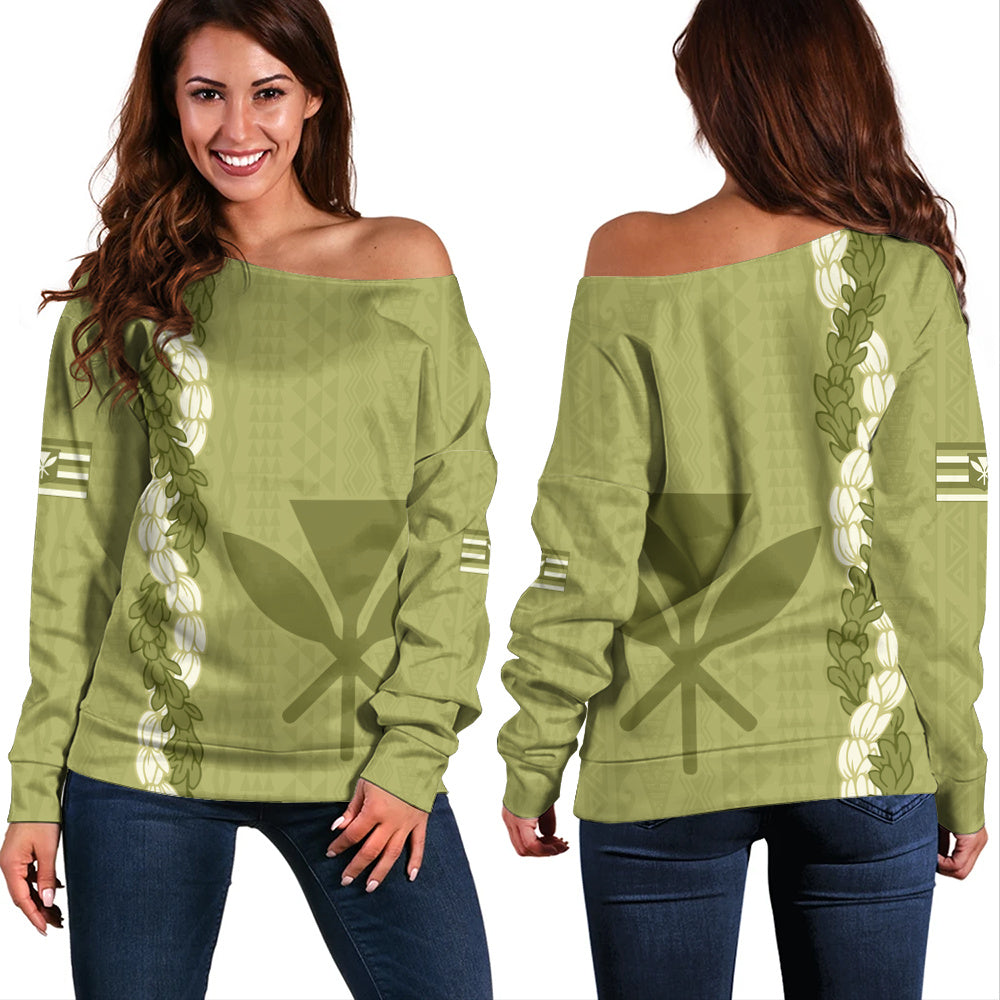 Hawaii Off Shoulder Sweatshirt Flower Lei Kanaka Maoli Polynesia Island Style