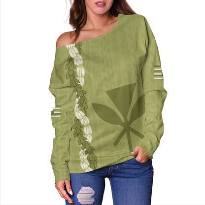 Hawaii Off Shoulder Sweatshirt Flower Lei Kanaka Maoli Polynesia Island Style