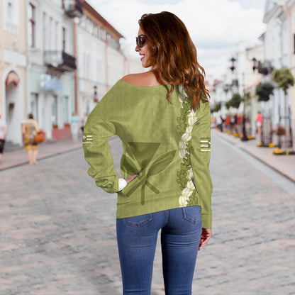 Hawaii Off Shoulder Sweatshirt Flower Lei Kanaka Maoli Polynesia Island Style