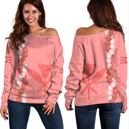 Hawaii Off Shoulder Sweatshirt Flower Lei Kanaka Maoli Polynesia Island Style