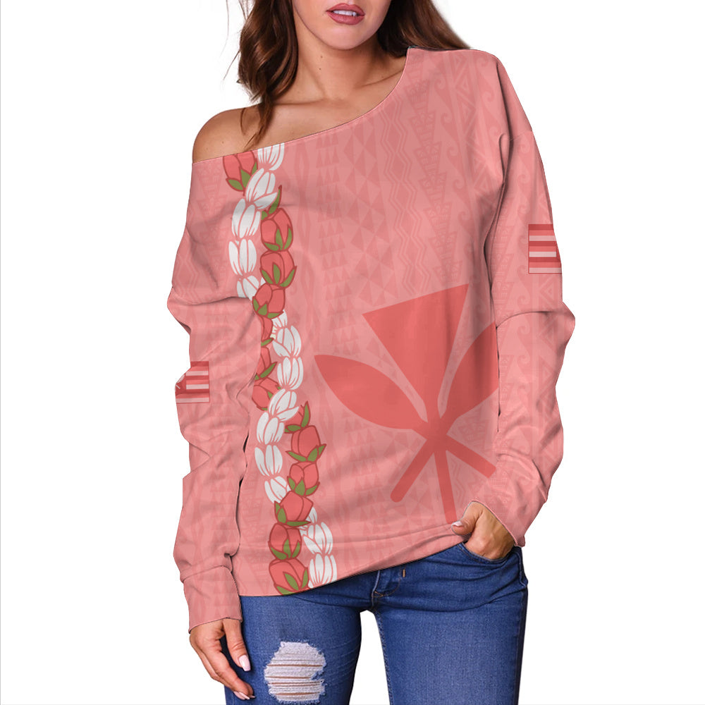 Hawaii Off Shoulder Sweatshirt Flower Lei Kanaka Maoli Polynesia Island Style