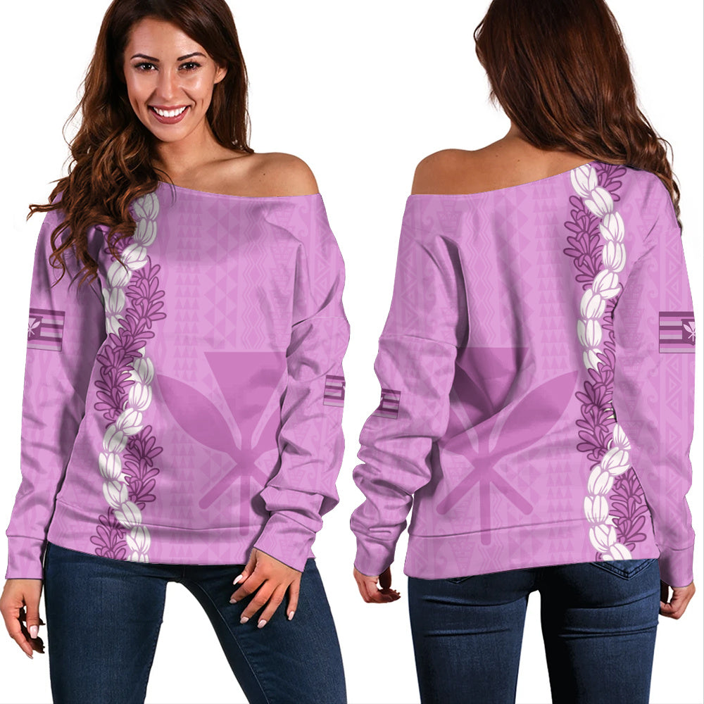 Hawaii Off Shoulder Sweatshirt Flower Lei Kanaka Maoli Polynesia Island Style