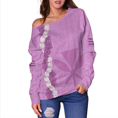 Hawaii Off Shoulder Sweatshirt Flower Lei Kanaka Maoli Polynesia Island Style
