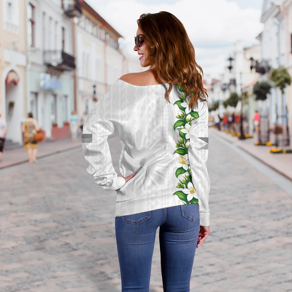 Philippines Filipinos Off Shoulder Sweatshirt Sampaguita Flower Tribal Polynesian Sun Island Style