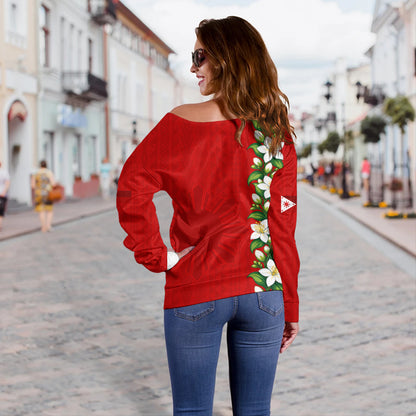 Philippines Filipinos Off Shoulder Sweatshirt Sampaguita Flower Tribal Polynesian Sun Island Style